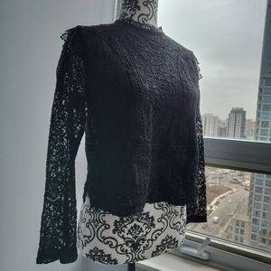 Zara Basic Lace Long sleeve Top in Black